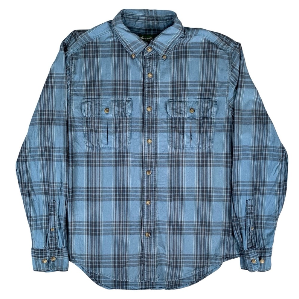 Eddie Bauer Shirt Mens Medium Plaid Button Up Long Sleeve Pockets Outdoor Cotton